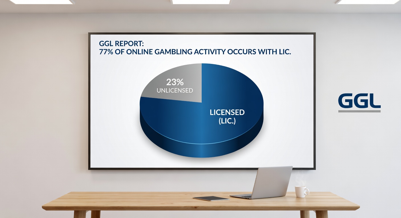 Diagramm des Schwarzmarktanteils im deutschen Online-Glücksspiel nach GGL-Daten, mit Fokus auf 22,97 Prozent illegaler Aktivitäten