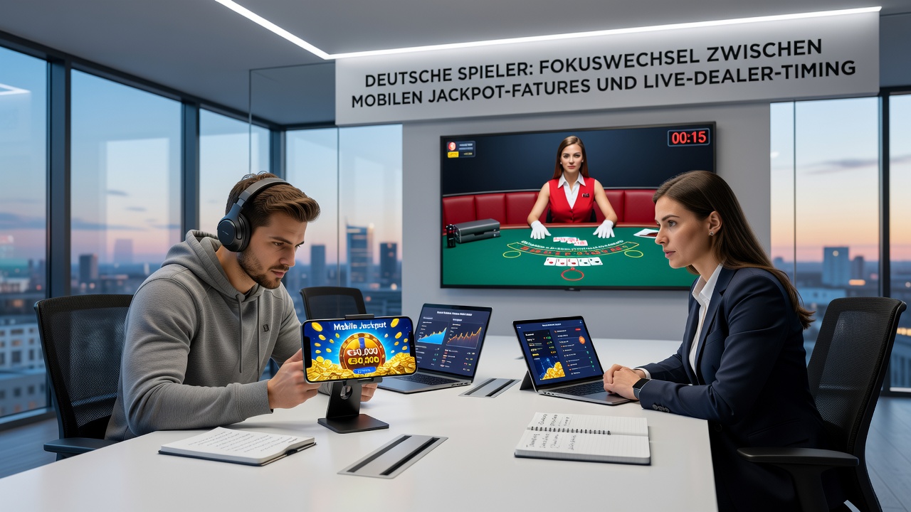Illustration der Wechsel zwischen Jackpot-Features und Live-Dealer-Sessions in deutschen Casino-Apps